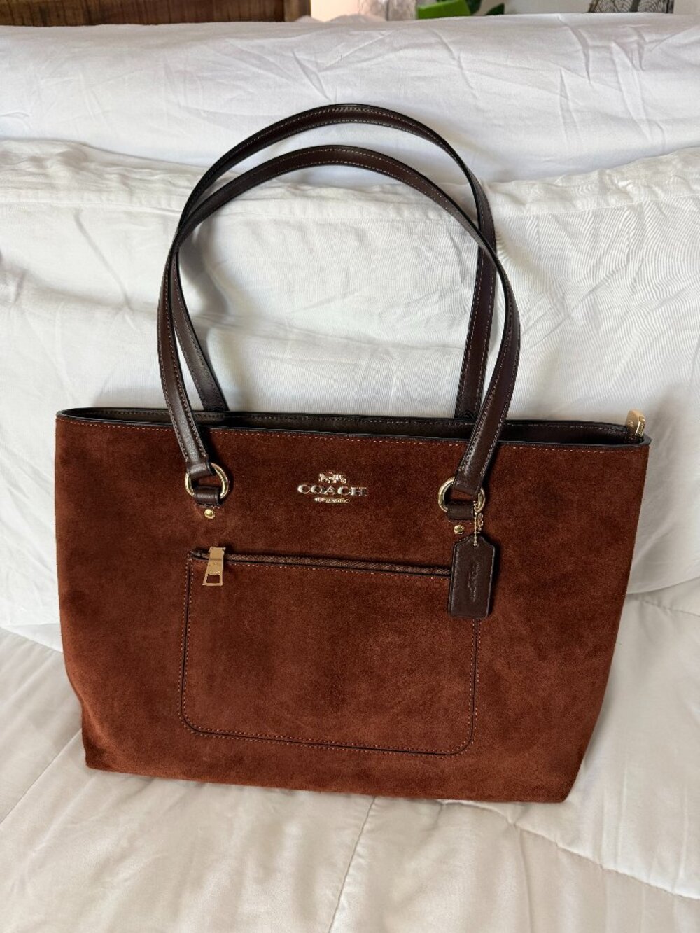 Coach Station Tote Bag (Brown Suede)